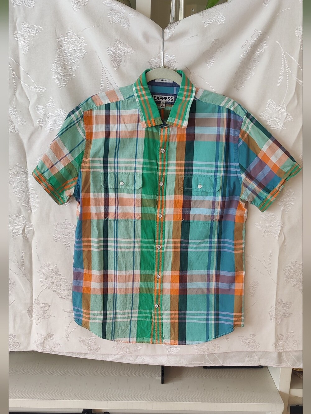 Express Men's Short Sleeve Button Up Slim Fit
